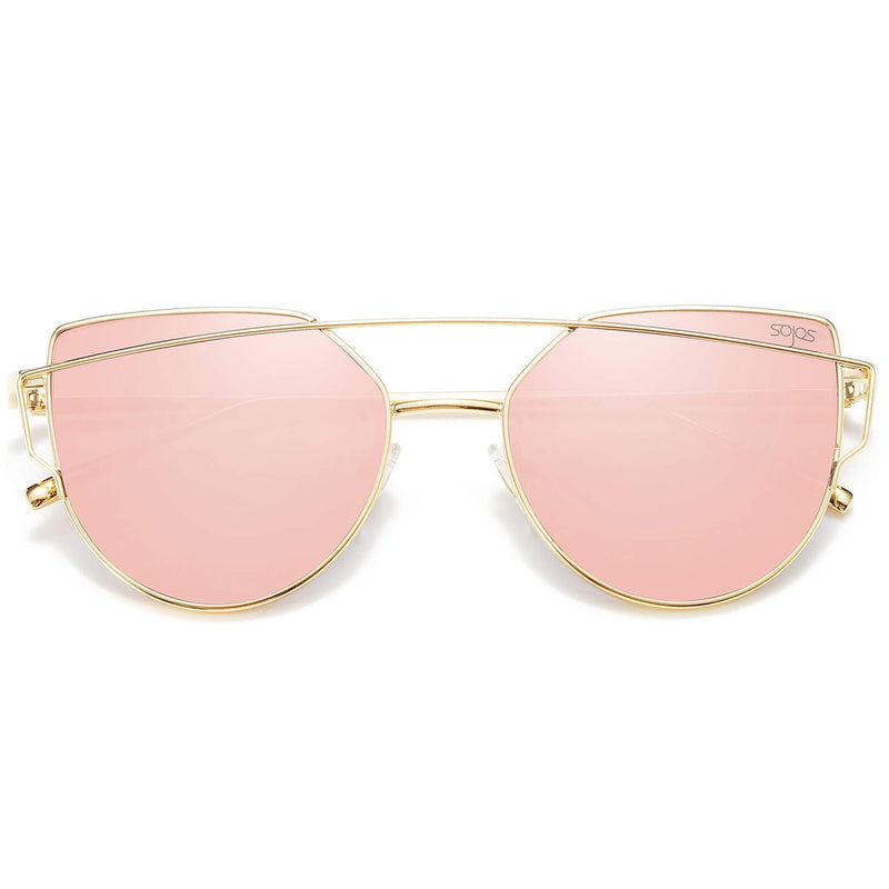 [Australia] - SOJOS Cat Eye Sunglasses for Women Fashion Designer Style Mirrored Lenses SJ1001 0c2 Gold Frame/Pink Mirrored Lens 56 Millimeters 