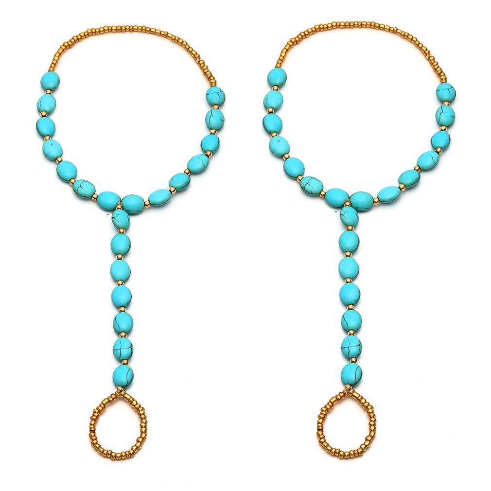 [Australia] - SUNSCSC 1 Pair Sandal Beach Turquoise Barefoot Sandal Foot Jewelry Anklet Chain Foot Bracelet 