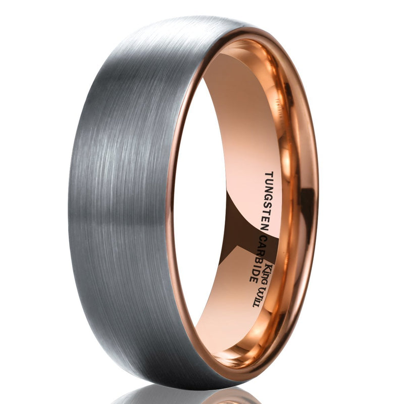 [Australia] - King Will Duo Unisex 5mm 6mm 7mm 8mm Classic Black Rose Gold/Blue Domed Tungsten Carbide Wedding Band Ring Comfort Fit 6mm rose gold 4 