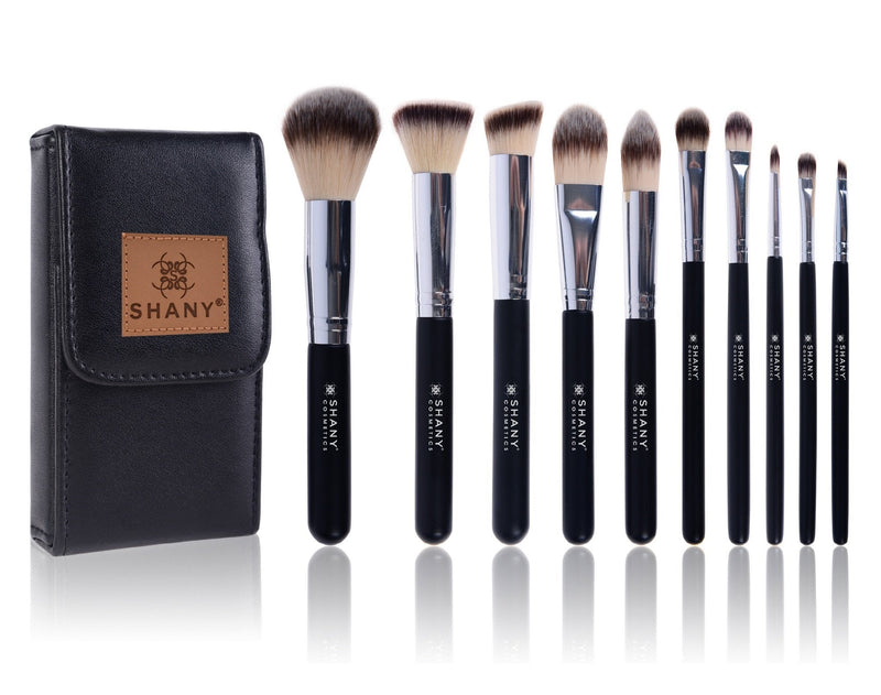 [Australia] - SHANY Ombre Pro 10 Piece Essential Brush Set with Travel Pouch, Black 