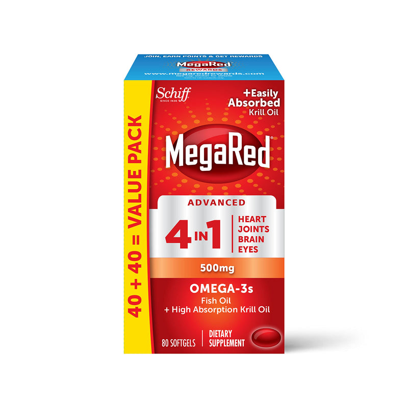 [Australia] - Omega 3 Fish Oil & Antarctic Krill Oil Softgels for Brain, Heart, Joints & Eye Support, MegaRed (80 count bottle), Concentrated Omega 3 Fatty Acid Supplement with EPA, DHA, Phospholipids 80 Count (Pack of 1) 