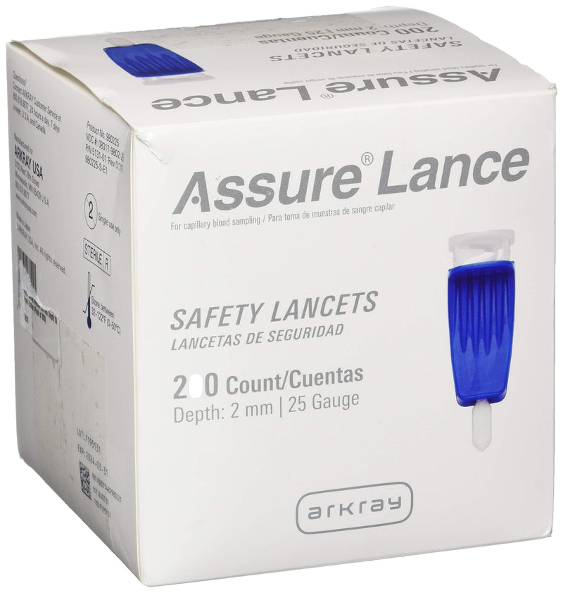 [Australia] - Arkray 980225 SAFETY Lancet Assure Lance Fixed Depth Lancet Needle 2.0 mm Depth 25 Gauge Push Button (Pack of 200) 