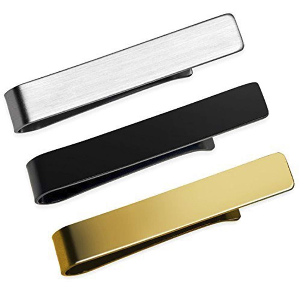 [Australia] - UHIBROS Mens Tie Clip Tie Bar Set for Regular Ties Silver, Black, Blue,Gold Tone Luxury Gift Box Wedding Business Clips 2.12inch 3 color sets 