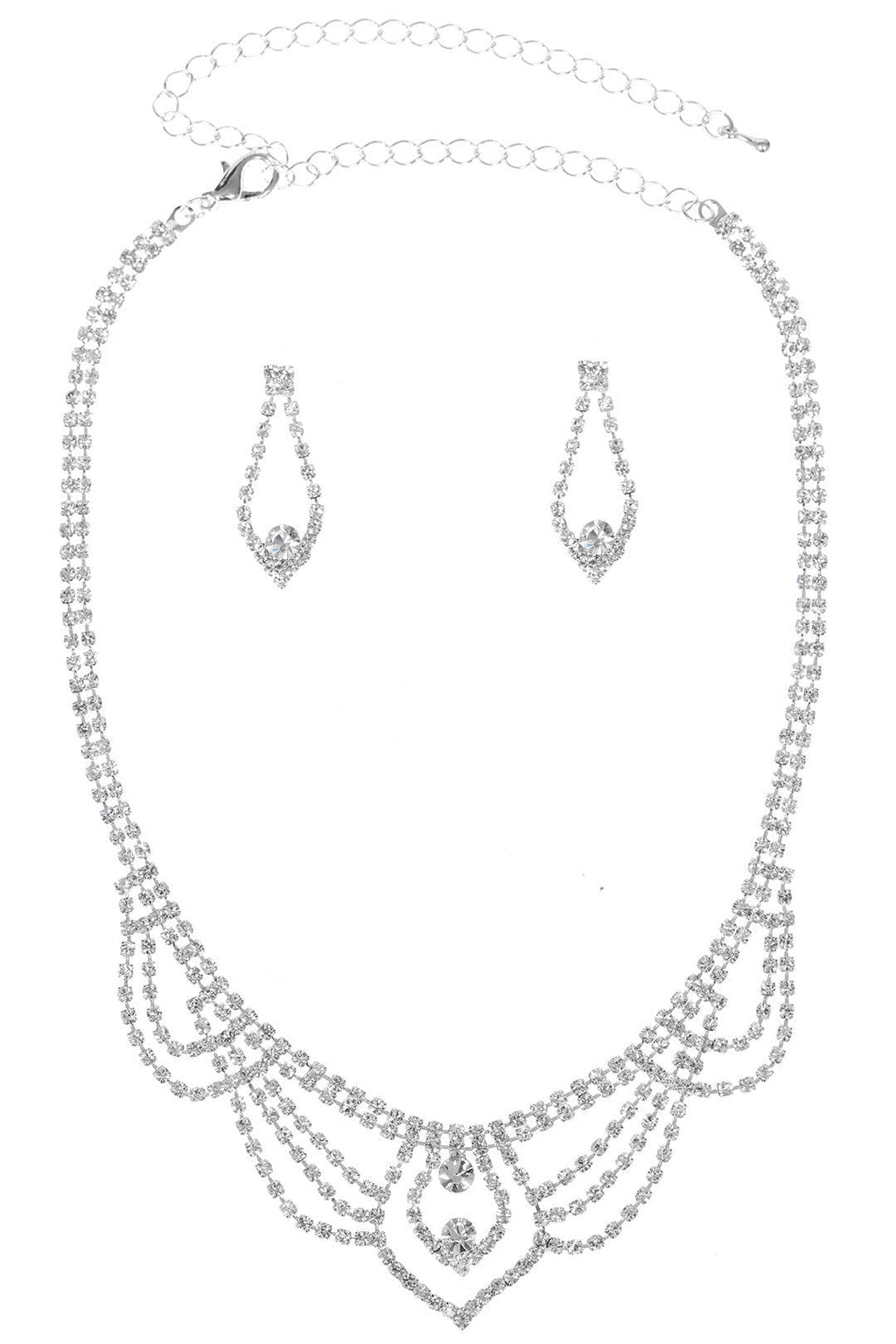 [Australia] - SAMKY Rhinestone Crystal Chandelier Drape Necklace Earrings Set N319 