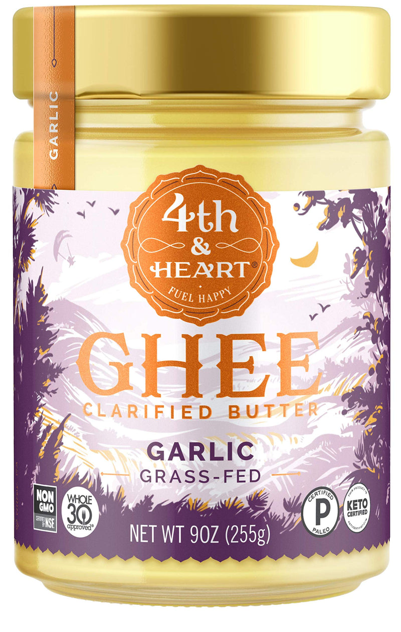 [Australia] - 4th & Heart California Garlic Grass-Fed Ghee, 9 Ounce, Keto, Pasture Raised, Non-GMO, Lactose and Casein Free, Certified Paleo 