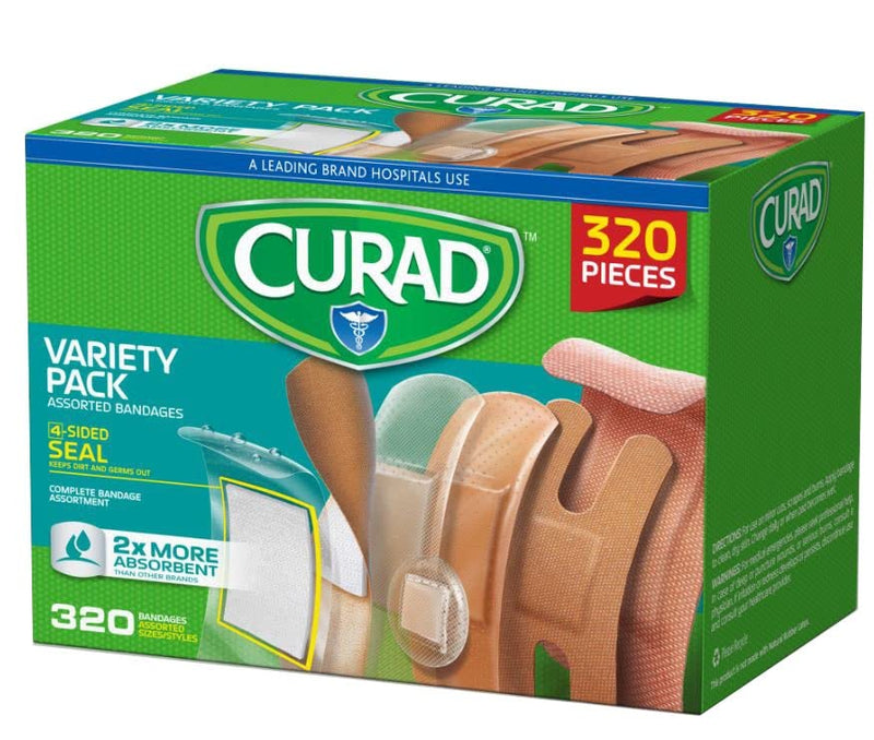 [Australia] - Curad Bulk Variety Pack Assorted Bandages, Flex-Fabric, Waterproof, Plastic, Knuckle, Heavy Duty Bandages (320Count) 