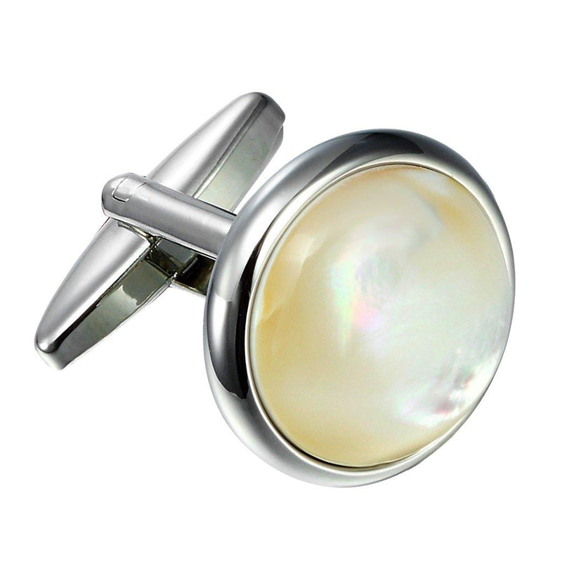 [Australia] - Urban Jewelry Unique 316L Stainless Steel Men's Round Cufflinks with Real Shell (Silver) 