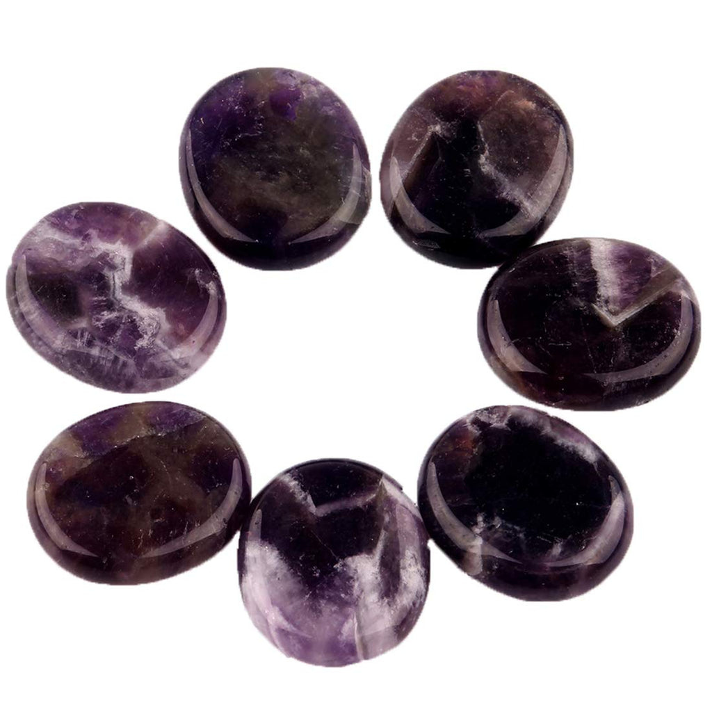 [Australia] - Natural Assorted 7pieces/lot Palm Stone Crystal Quartz Reiki Healing Chakra Free Pouch (Amethyst) Amethyst 