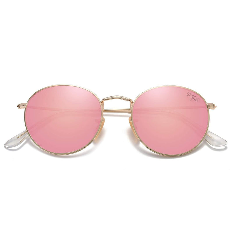 [Australia] - SOJOS Small Round Polarized Sunglasses for Women Men Classic Vintage Retro Frame UV Protection SJ1014 C3 Gold Frame/Pink Mirrored Lens 51 Millimeters 