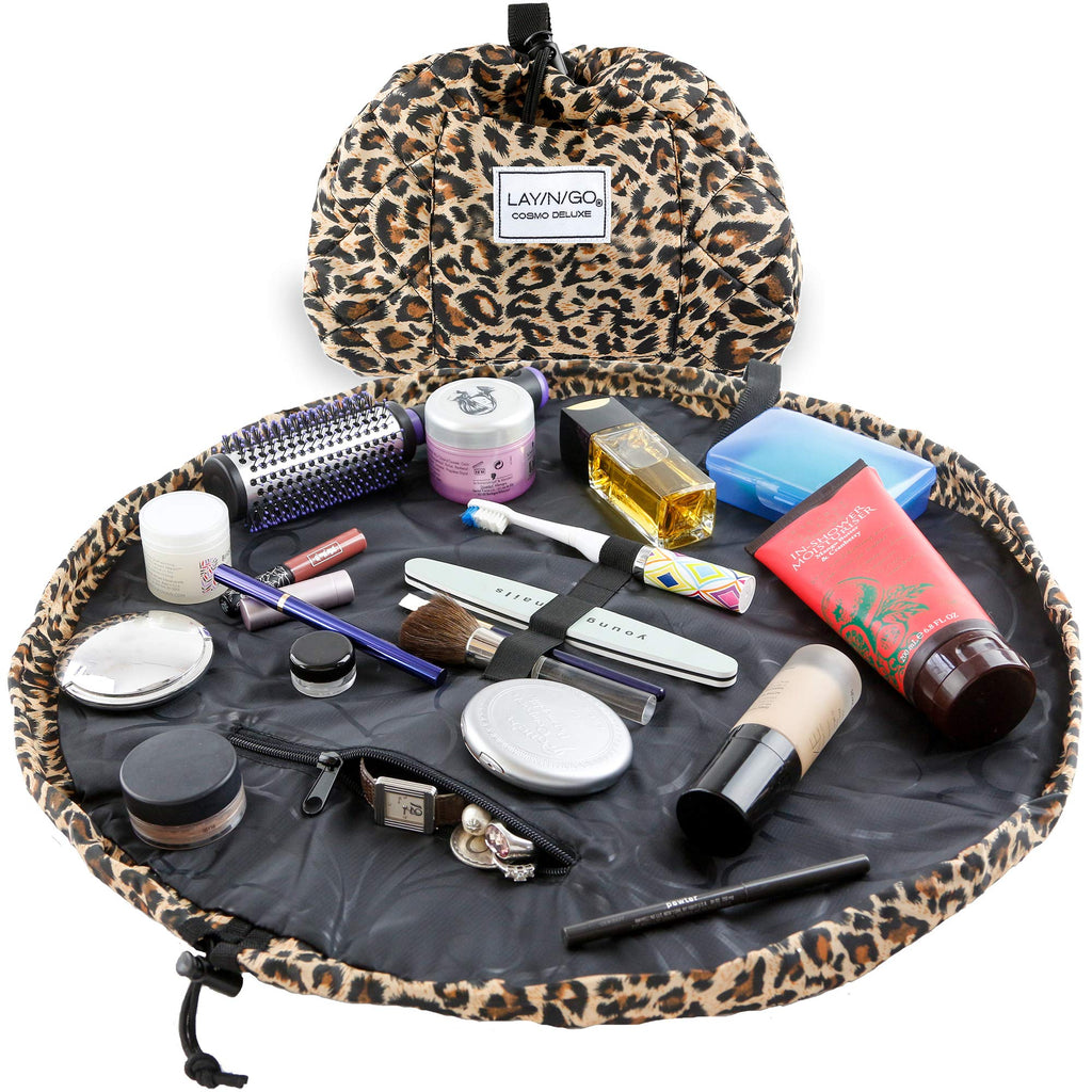 [Australia] - Lay-n-Go Drawstring Makeup Bag – Leopard, 22 inch - Travel Cosmetic Bag, Scrunch Sac Makeup Bag Opens Flat for Easy Access, Makeup Pouch, Durable and Stylish 22" 