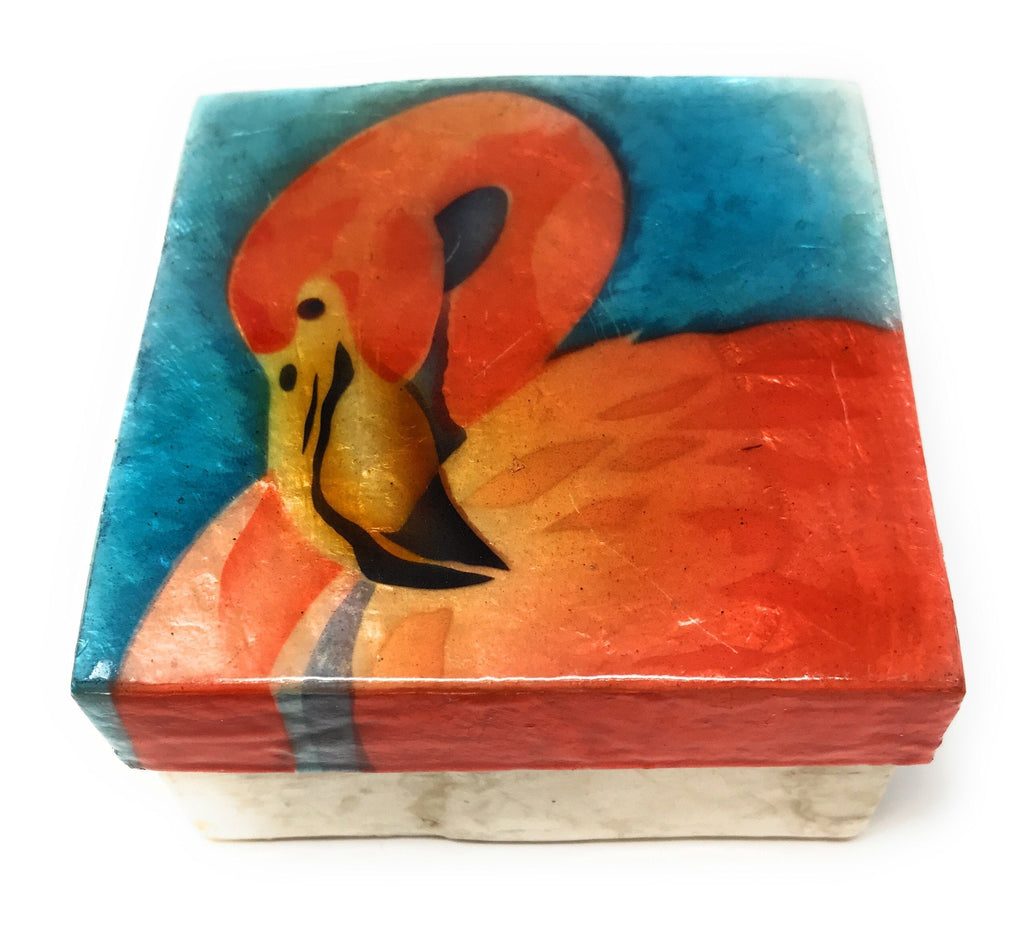 [Australia] - Kubla Craft Flamingo Capiz Shell Keepsake Box, 3 Inches Square 