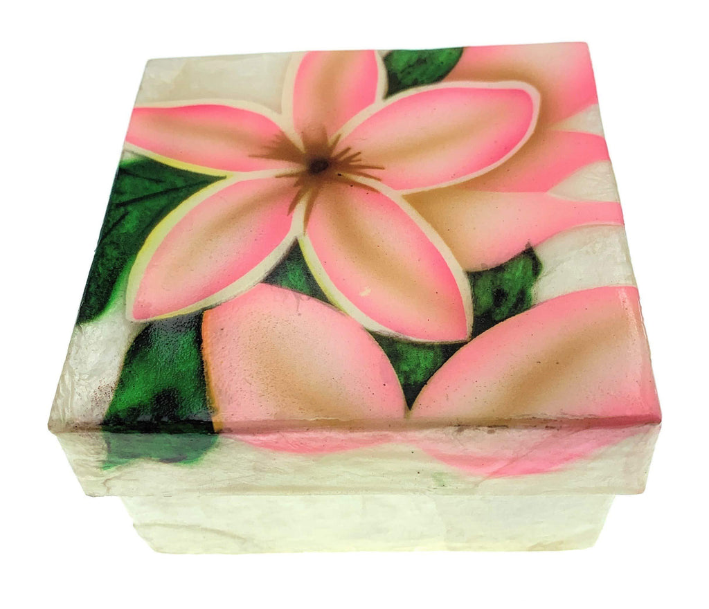 [Australia] - Kubla Craft Pink Plumeria Capiz Shell Keepsake Box, 3 Inches Square 