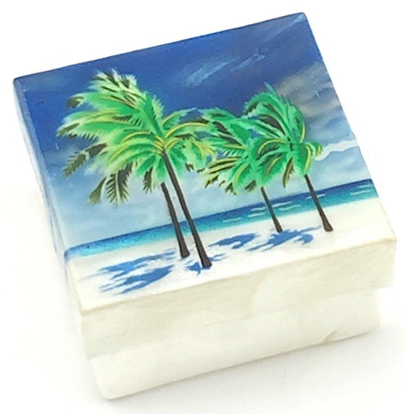 [Australia] - Kubla Craft Beach with Palm Trees Capiz Shell Keepsake Box, 3 Inches Square 