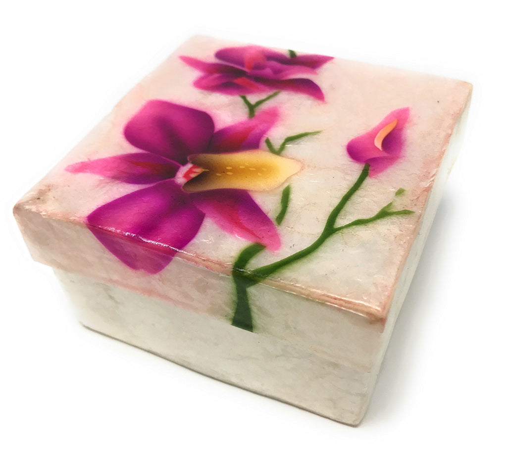 [Australia] - Kubla Craft Purple Orchid Capiz Shell Keepsake Box, 3 Inches Square 