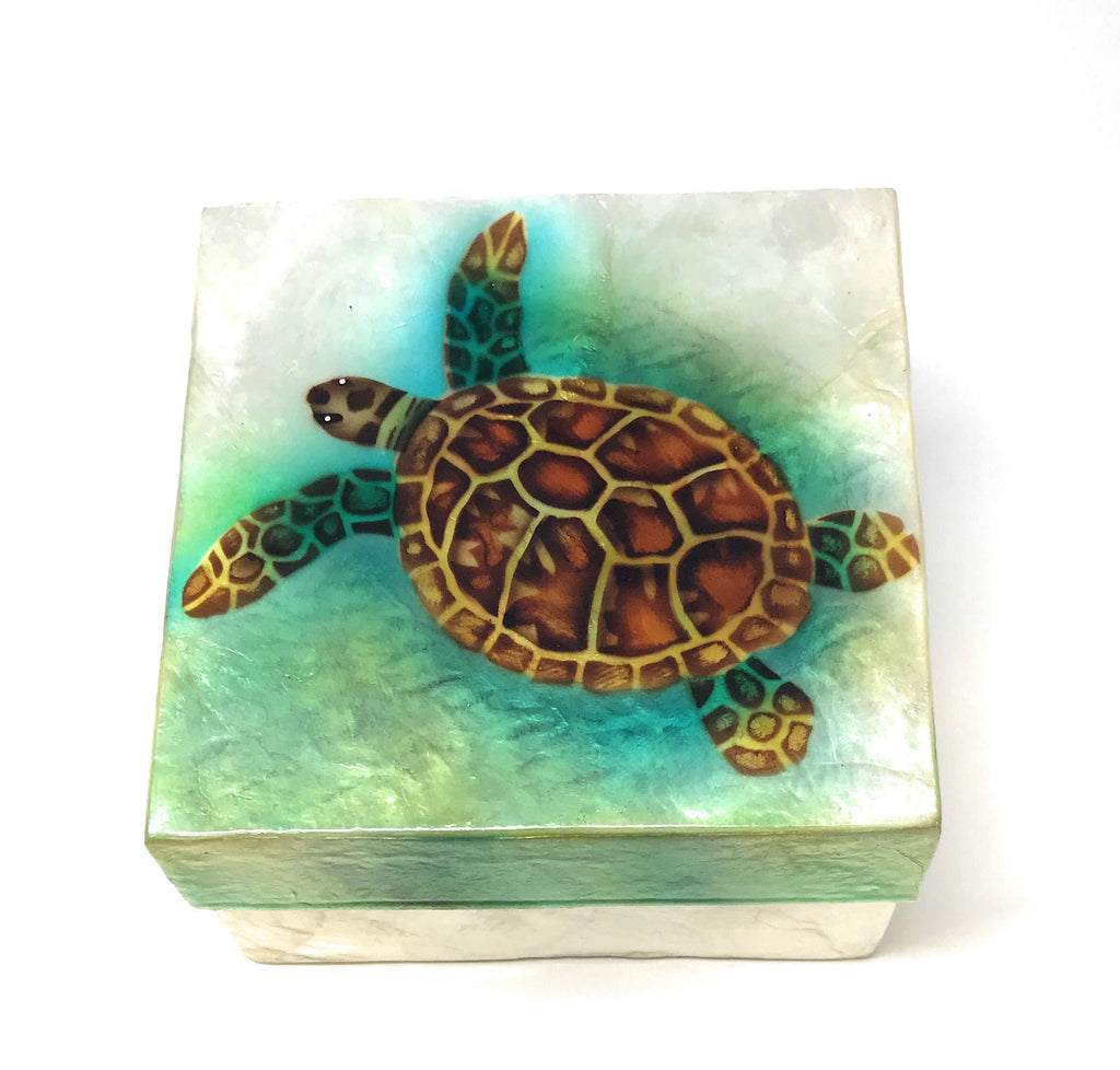 [Australia] - Kubla Craft Sea Turtle Capiz Shell Keepsake Box, 4 Inches Square 