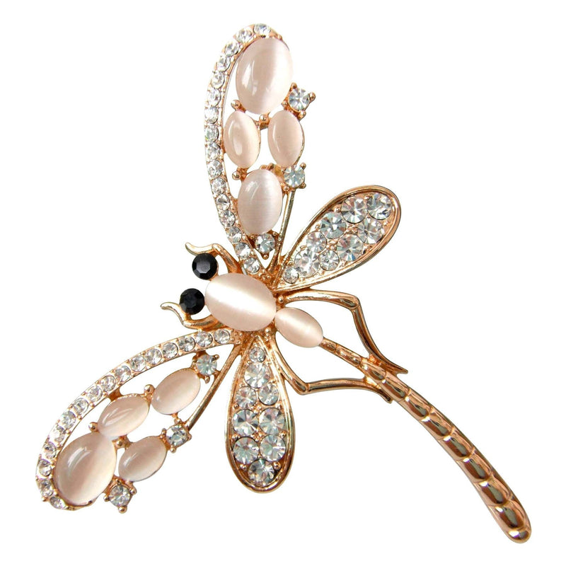 [Australia] - Navachi 18k Gold Plated Multicolor Opal Crystal Dragonfly Wings Brooch Pins White 