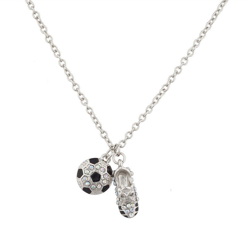 [Australia] - Lux Accessories Soccer Ball and Sneaker Sports Charm Necklace Silver 