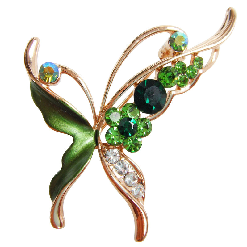 [Australia] - Navachi 18k Gold Plated Enamel Crystal Insect Butterfly Brooch Pin Green 