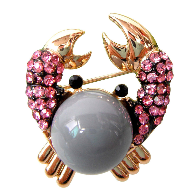 [Australia] - Navachi 18k Gold Plated Full Crystal Ball Crab Brooch Pins Pink 