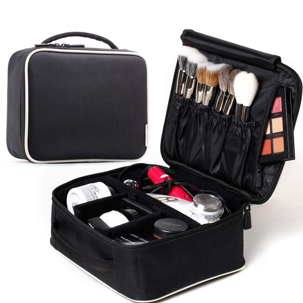 [Australia] - ROWNYEON Mini Makeup Train Case Makeup Travel Bag Cosmetic Bag Organizer Professional Portable Cosmetic Makeup Case for Women Storage Bag 9.8'' Mini, Black with White Edge 