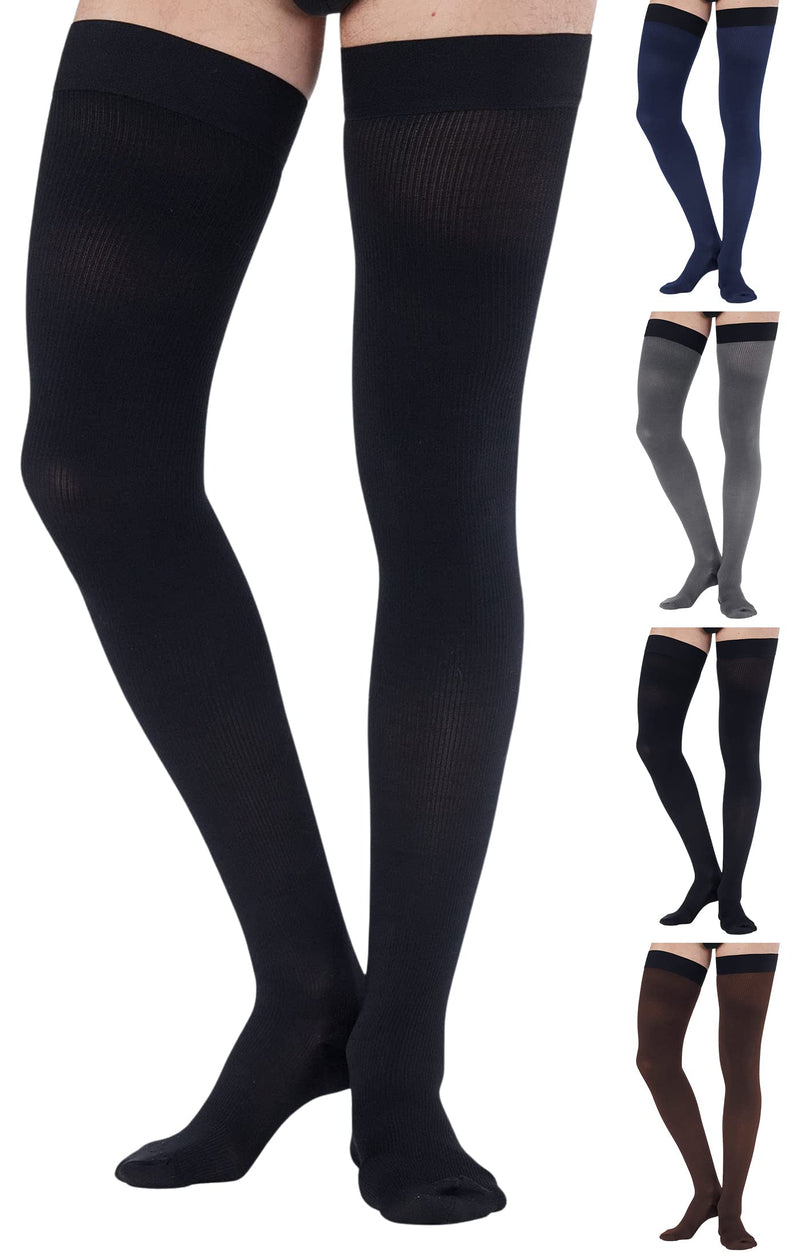 [Australia] - S-7XL Mens Compression Thigh High Stockings 20-30mmHg with Silicone Grip Top Black X-Large 