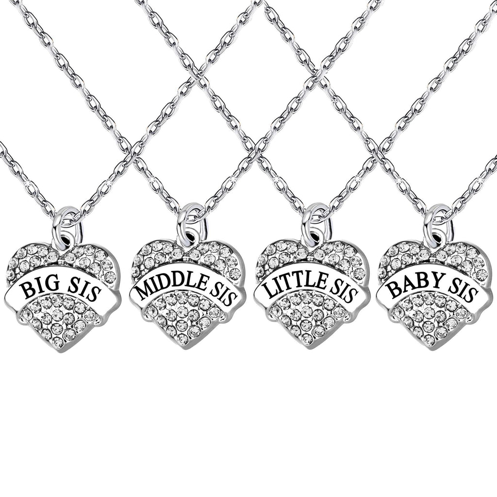 [Australia] - lauhonmin 4pcs Big Middle Little Baby Sister Love Heart Pendant Necklace Set Family Jewelry Gift for Women Girl 
