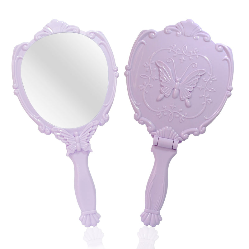 [Australia] - Embossed Butterfly Handheld Mirror with Folding Handle, Princess Style Girls Mirror with Handle, Purple 