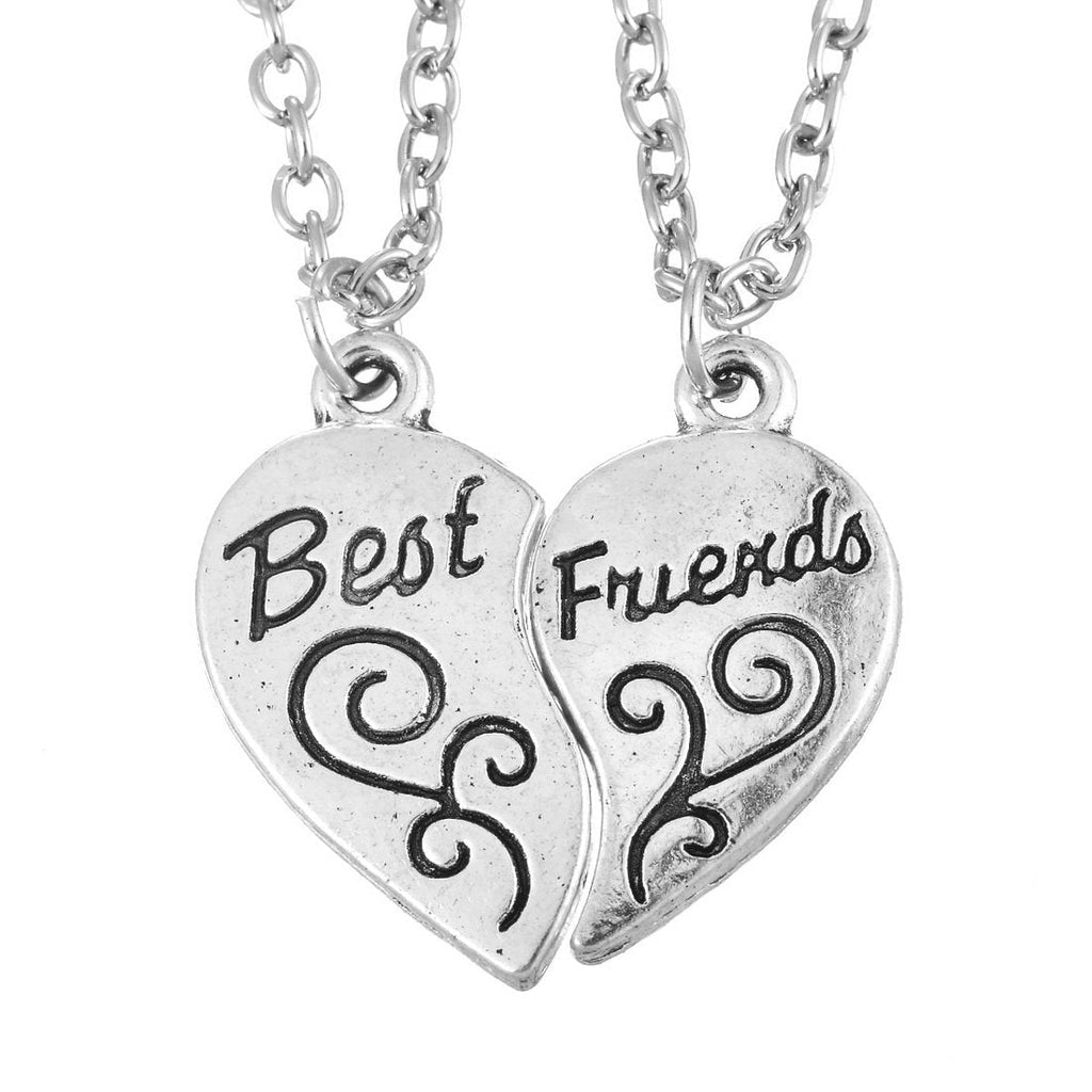 [Australia] - MJartoria BFF Necklaces for 2 Split Heart Engraved Weirdo 1 Weirdo 2 Friendship Necklace Set Best Friends Forever Pendant A-silver-best friends 