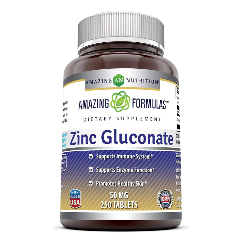 [Australia] - Amazing Formulas Zinc Gluconate 50mg Tablets (Non-GMO, Gluten Free) - Supports Immune System - Supports Enzymes Function - Promotes Healthy Skin (250 Count (Pack of 1)) 250 Count (Pack of 1) 