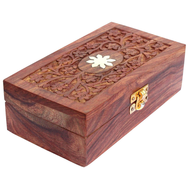 [Australia] - ITOS365 Handmade Wooden Keepsake Storage Case Jewelry Box Jewel Organizer - Floral Hand Carvings - Gifts for Women, 7 x 4 Inches 