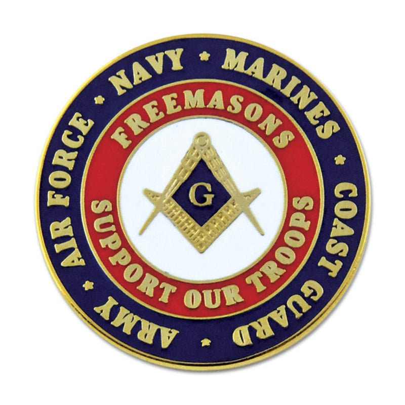 [Australia] - Freemasons Support Our Troops Round Masonic Lapel Pin - [Blue & Red][1'' Diameter] 