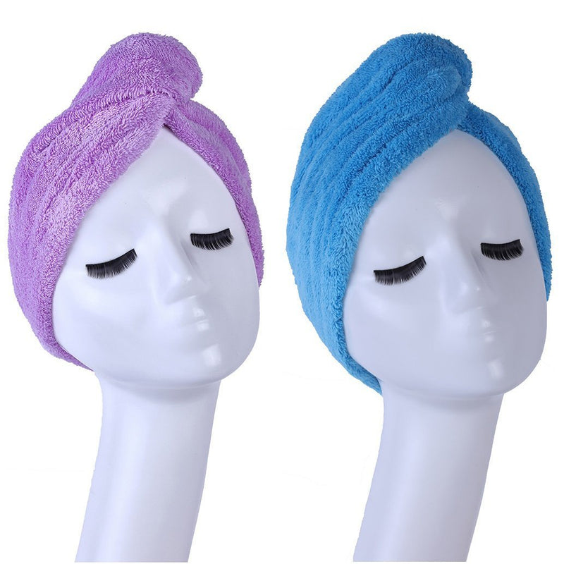 [Australia] - YYXR Microfiber Hair Turban Towel Wrap - Super Absorbent Drastically Reduce Hair Drying Time(2 pack puple & blue)) Purple-blue 