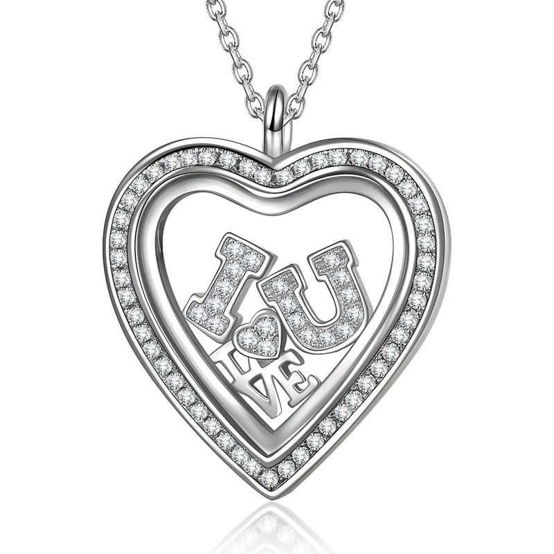 [Australia] - NINAQUEEN I Love You Necklace Love Heart 925 Silver Necklace Crystal Pendant Jewelry Gifts for Her Women Wife Daughter Girls Girlfriend Sisters Ladies 