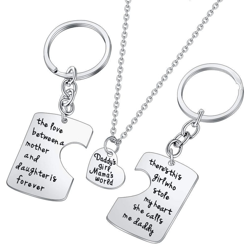 [Australia] - 3PCs/Set Father Mother Girl I Love U Charm Pendant Keyring Keychain Jewelry Gifts for Daughter Daddy Mom 2PCs Keyring & 1PC Necklace 