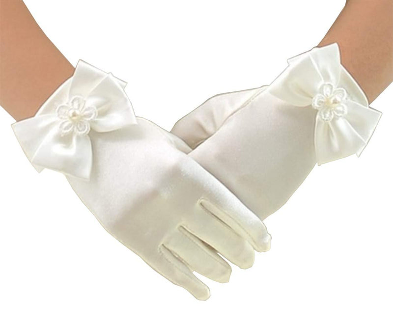 [Australia] - Tandi Girls Gorgeous Satin Fancy Gloves for Special Occasion Dress Formal Wedding Pageant Party Short Beige 6-9 Years 