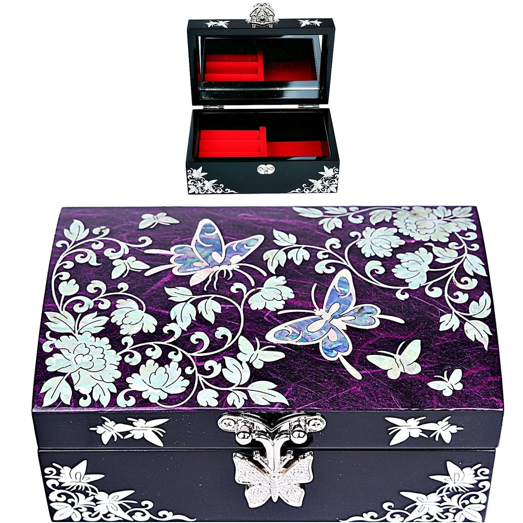 [Australia] - Small Jewelry Boxes Organizer Box Gift Box Mother Of Pearl Korea HJL1001 Purple 