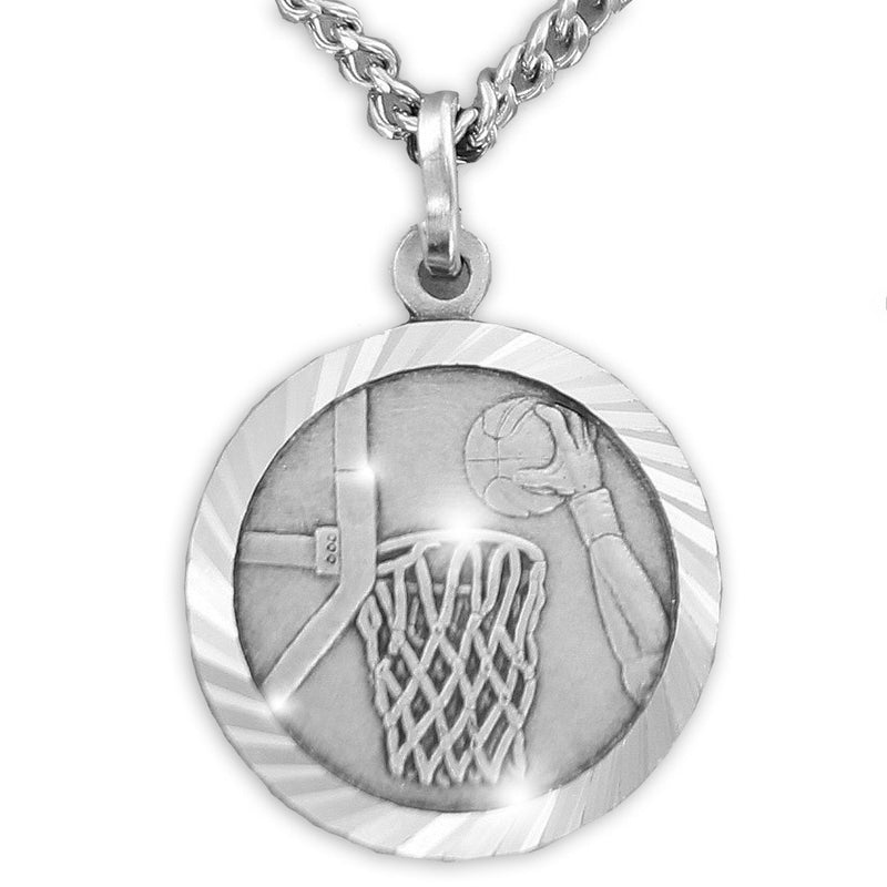 [Australia] - TrueFaithJewelry Sterling Silver Basketball Sports Medal with Saint Christopher Back, 3/4 Inch 