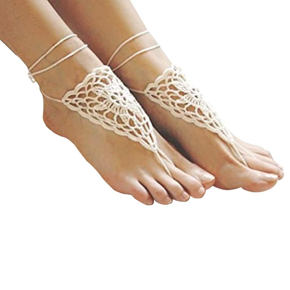[Australia] - LGEGE 2 pcs Crochet Barefoot Sandals,Anklet, Bridesmaid Accessory, Yoga Shoes, Foot Jewelry, Beach Accessory, Nude Shoes 