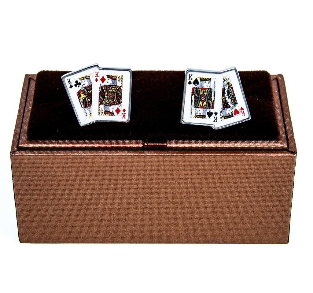 [Australia] - MRCUFF Kings 4 Four Playing Cards Poker Pair Cufflinks in a Presentation Gift Box & Polishing Cloth 