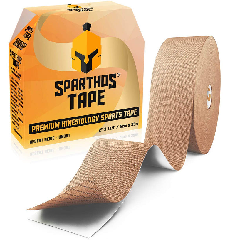 [Australia] - Sparthos Kinesiology Tape - Bulk Large Jumbo - Free Kinesio Taping Guide! - Support for Pro Athletic Sports and Recovery - Rocktape Waterproof Tex Rock Gold Tapes - Uncut 115 ft Roll (Beige) Desert Beige 