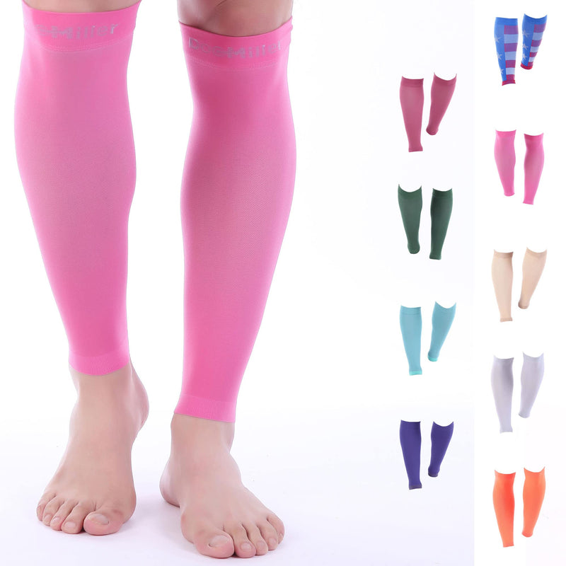 [Australia] - Doc Miller Calf Compression Sleeve Men and Women - 20-30mmHg Shin Splint Compression Sleeve Recover Varicose Veins, Torn Calf and Pain Relief - 1 Pair Calf Sleeves Pink Color - Large Size 