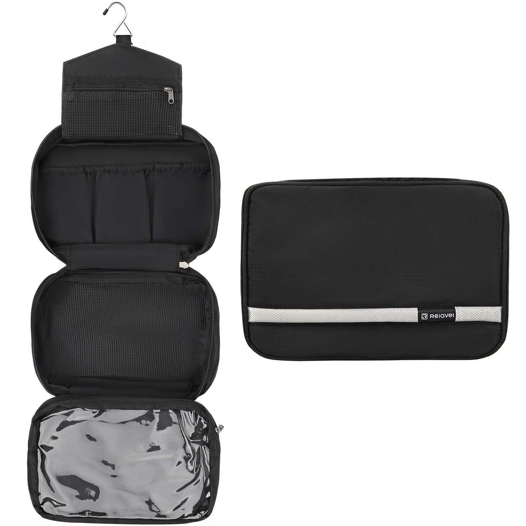 [Australia] - Relavel Travel Toiletry Bag Business Toiletries Bag for Men Shaving Kit Waterproof Compact Hanging Travel Cosmetic Pouch Case for Women Black 