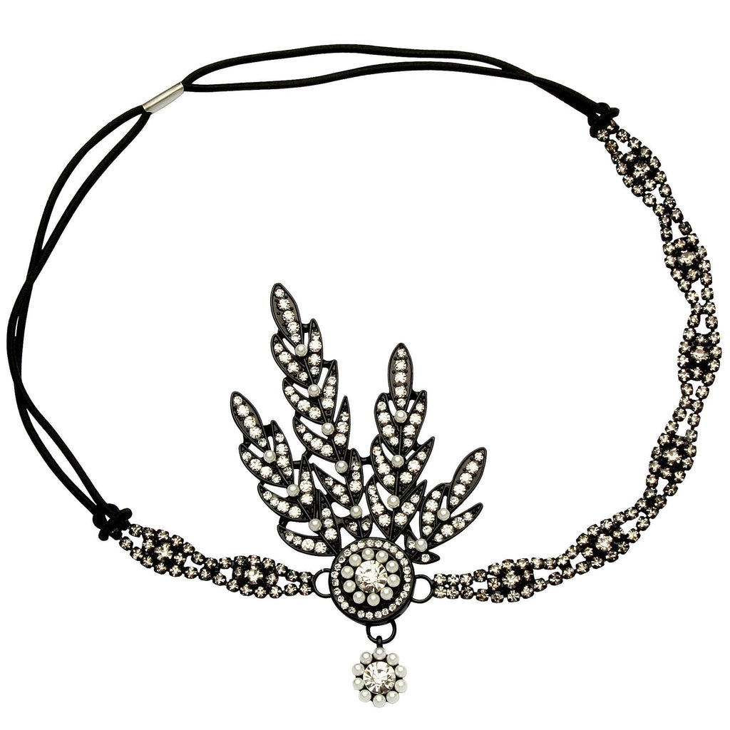 [Australia] - Babeyond Art Deco 1920's Flapper Great Gatsby Inspired Leaf Medallion Pearl Headpiece Headband Black 
