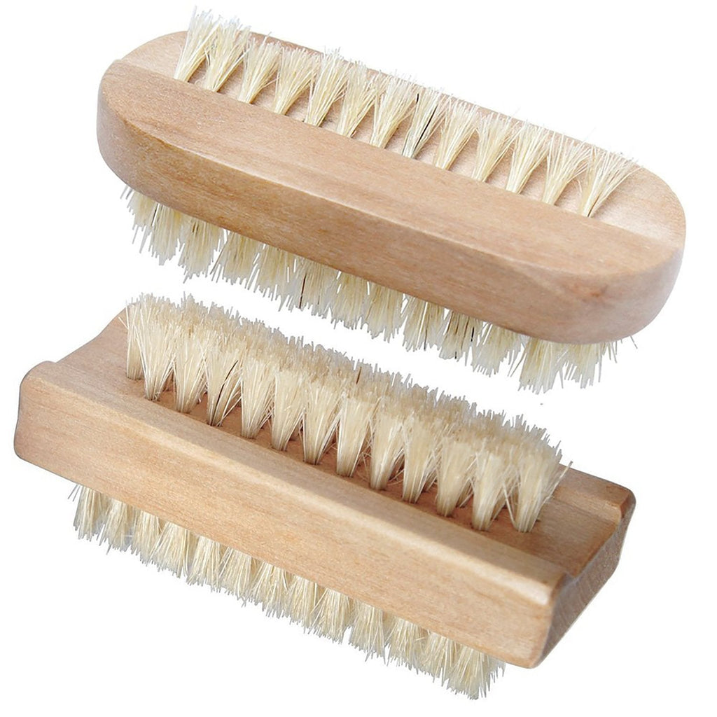 [Australia] - Beautyours Wooden Hand & Nail Brush 2-Pack Set - Natural Bristle SPA Dual Surface Two-Sided 