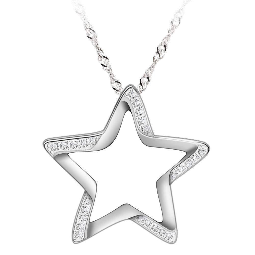 [Australia] - GemsChest Sterling Silver Moon Necklace Cubic Zirconia Crescent Moon Star Phase Pendant Necklace Dainty 18" Chain Silver Necklace for Women Ladies Girls 