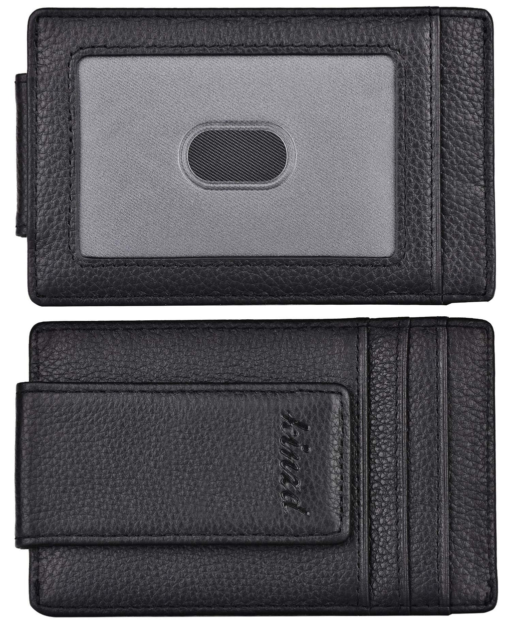 [Australia] - Money Clip, Front Pocket Wallet, Leather RFID Blocking Strong Magnet thin Wallet A Lichi Leather Black 