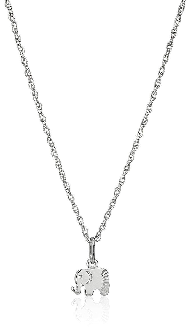[Australia] - Rhodium Plated 925 Sterling Silver Textured Dolphin, Elephant and Heart Pendant Necklace 16" Rope Chain 