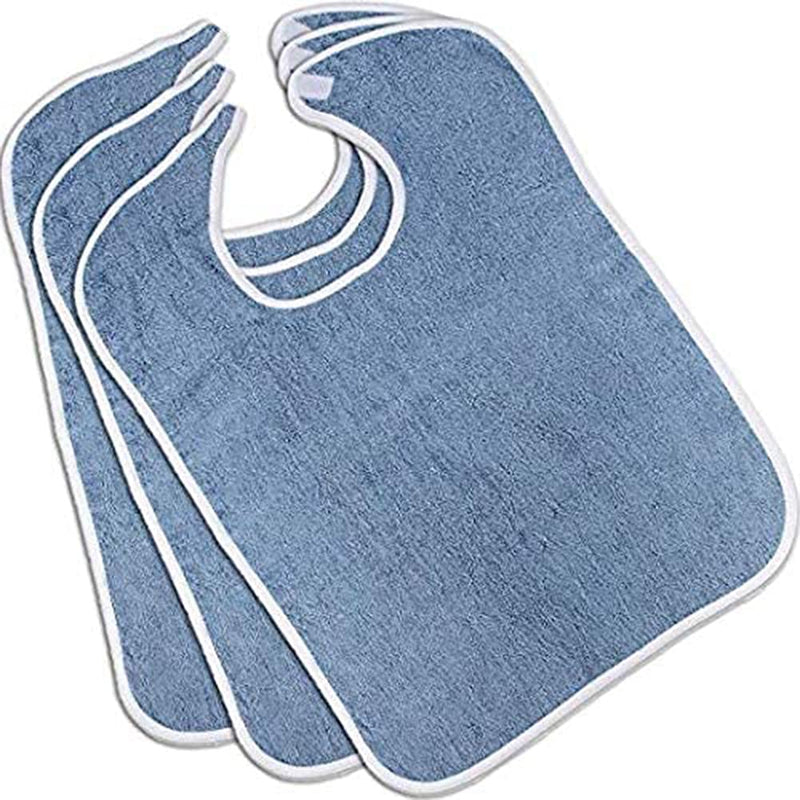 [Australia] - Terry Adult Bibs (3-Pack, 18 x 30 Inches) with Velcro Closure Made from 100% Cotton - Reusable/Machine Washable Patient Bibs Blue 