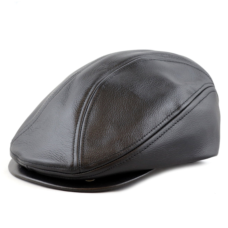 [Australia] - The Hat Depot - Black Horn Proudly Premium Quality Genuine Leather & 100% Wool Crushable Gatsby Ivy Soft Ascot Hat Small 1. Made in Usa - Leather Black 