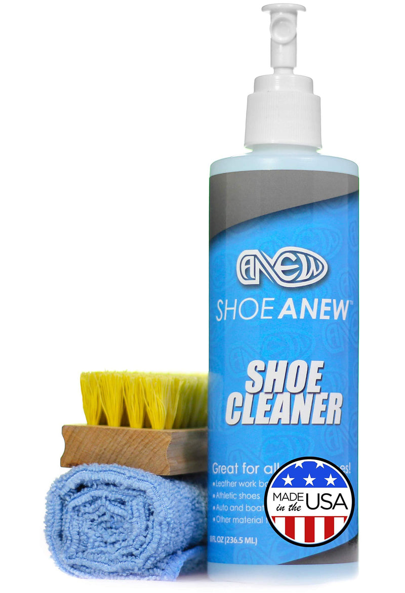 [Australia] - Shoe Cleaner Kit - ShoeAnew - all Natural, 8 Ounces, Brush and Cloth for Cleaning Sneakers, Tennis shoes, Canvas, Plastic, Mesh, Knit and More 